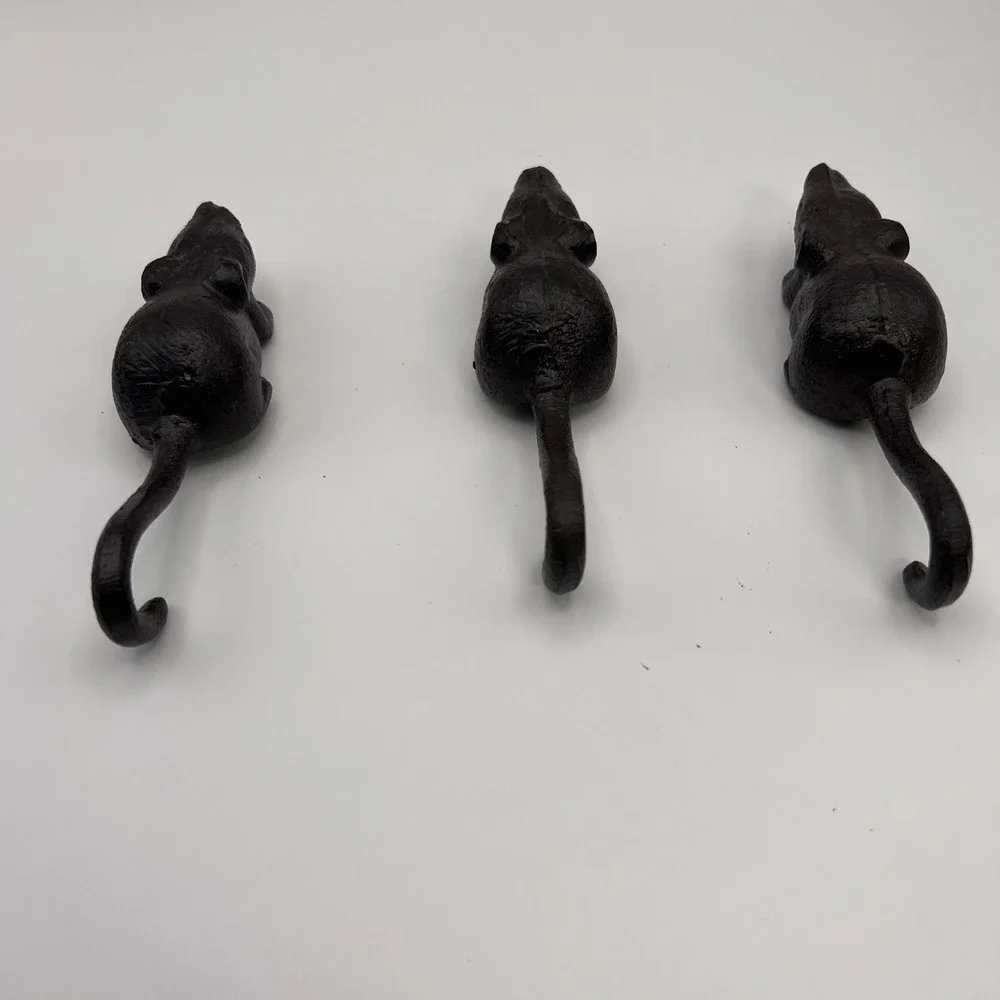 Set of 3 Cast Iron Black Mouse Tail Hook Wall Mounted Home Decor‎ Rustic